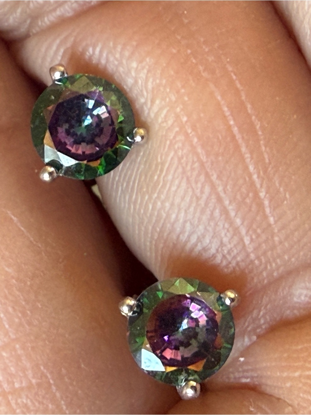 Mystic Topaz Round Stud Earrings 925 sterling silver- Green and Purple